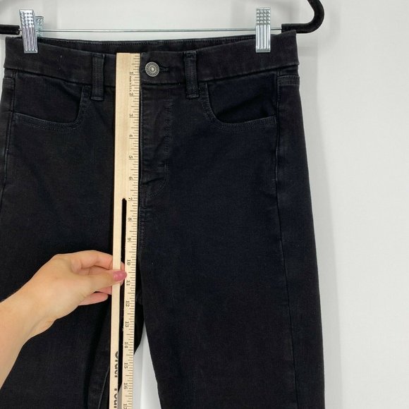 American Eagle Curvy Jegging Jeans Size 4 Super Hi-Rise Stretch Crop Denim Black - Picture 11 of 12
